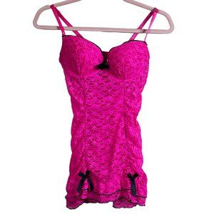 NWOT Just Sexy Neon Pink Lace Teddy Lingerie